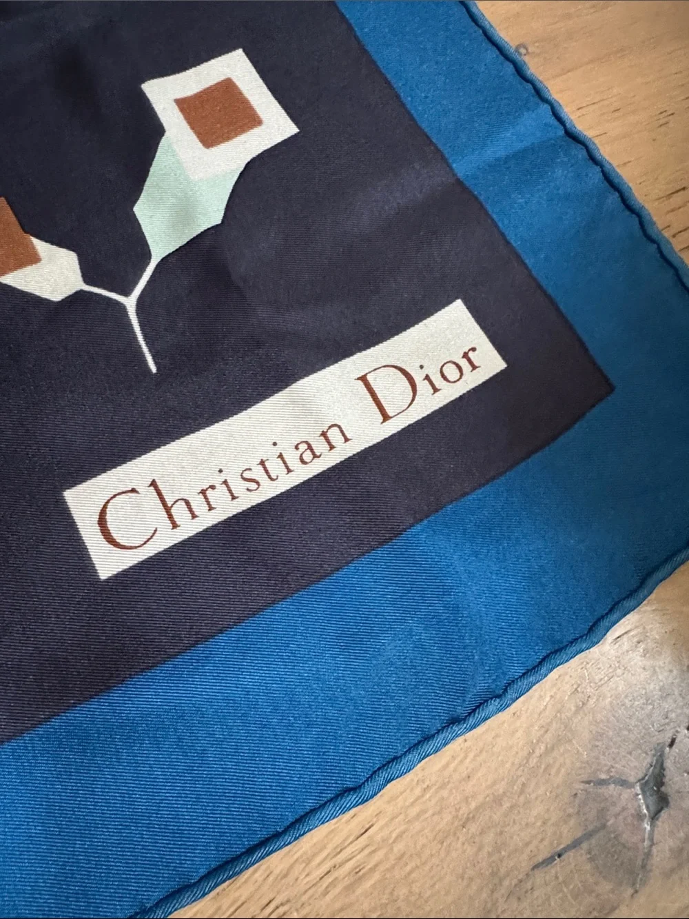 Christian Dior vintage silk scarf blue cream black